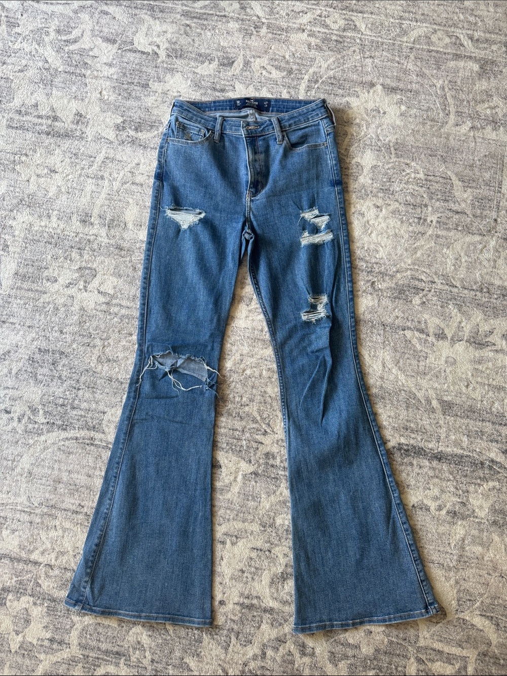 Hollister Ripped Dark Blue Flare Jeans